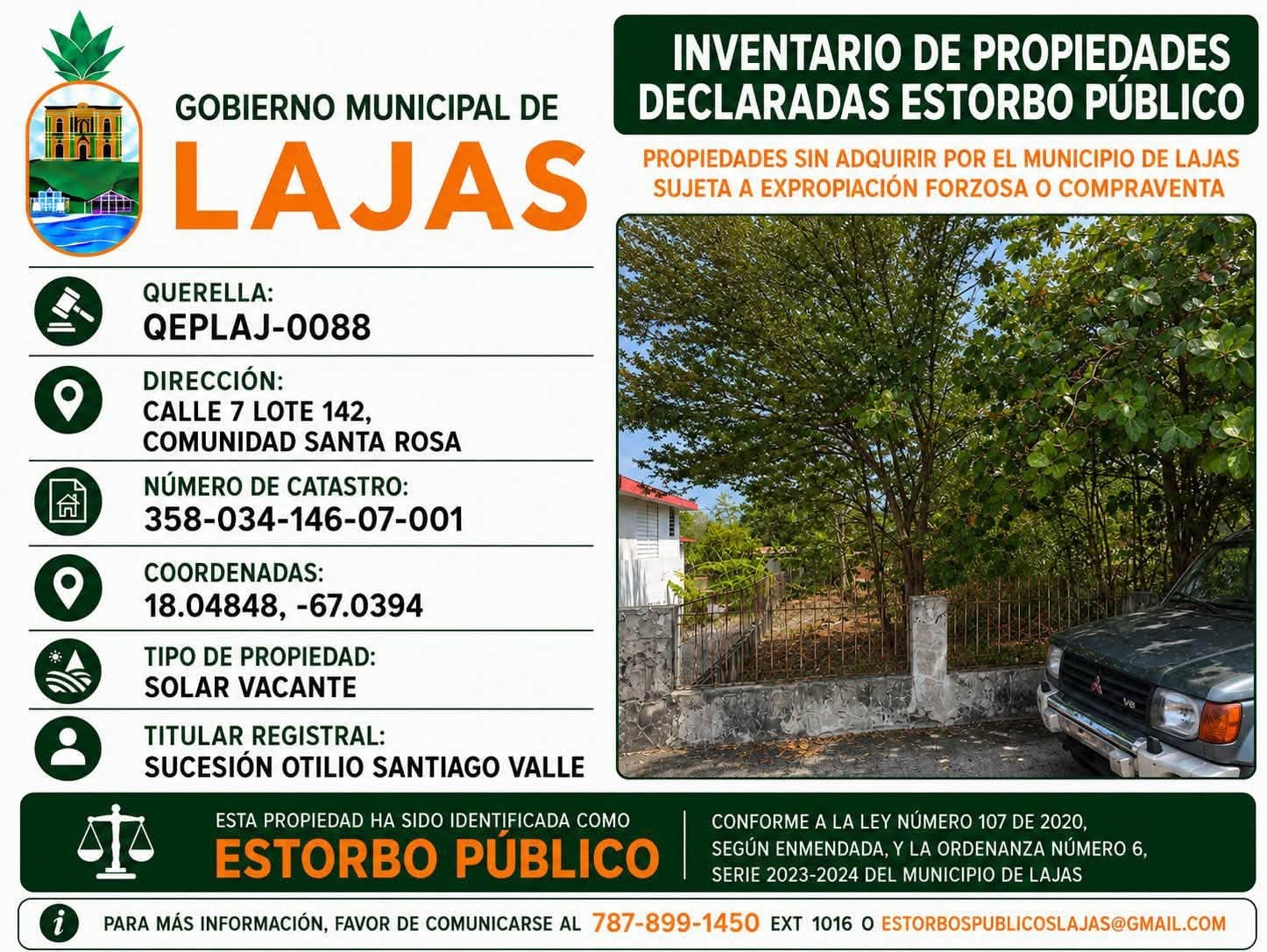 Propiedad declarada estorbo público en 2XX6+96 Lajas, Puerto Rico 00667, Lajas